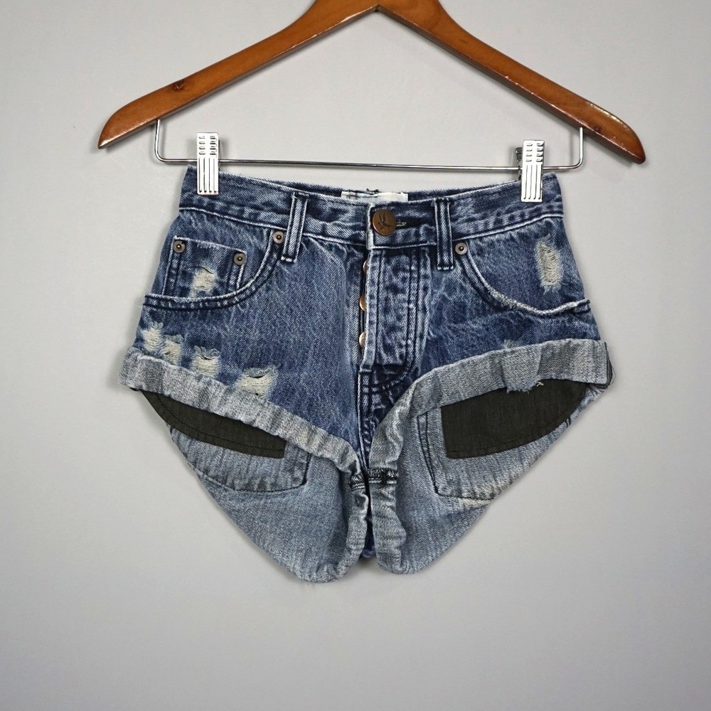 One Teaspoon Bandits Low Rise Micro Mini Booty Shorts Womens Size 22 Distressed